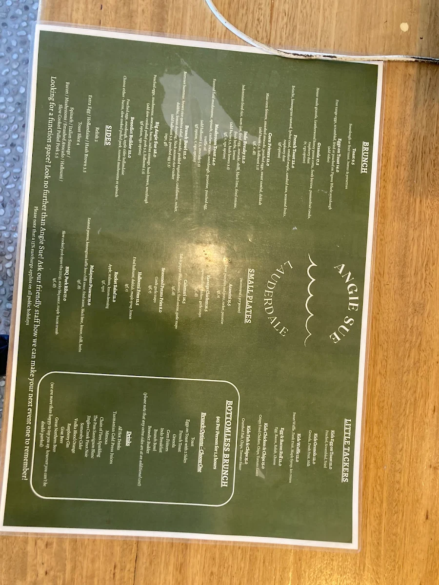 Menu, Angie Sue Lauderdale