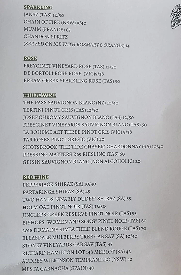 Menu, Angie Sue Lauderdale