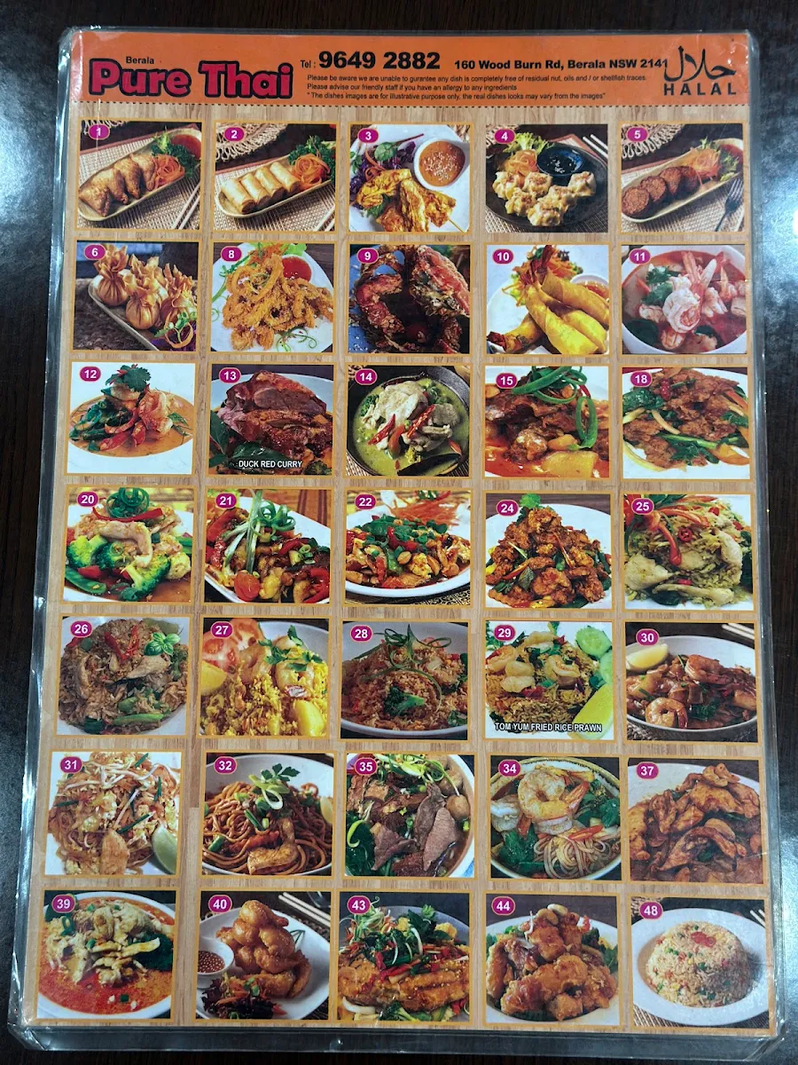 Menu, Pure Thai Restaurant Berala