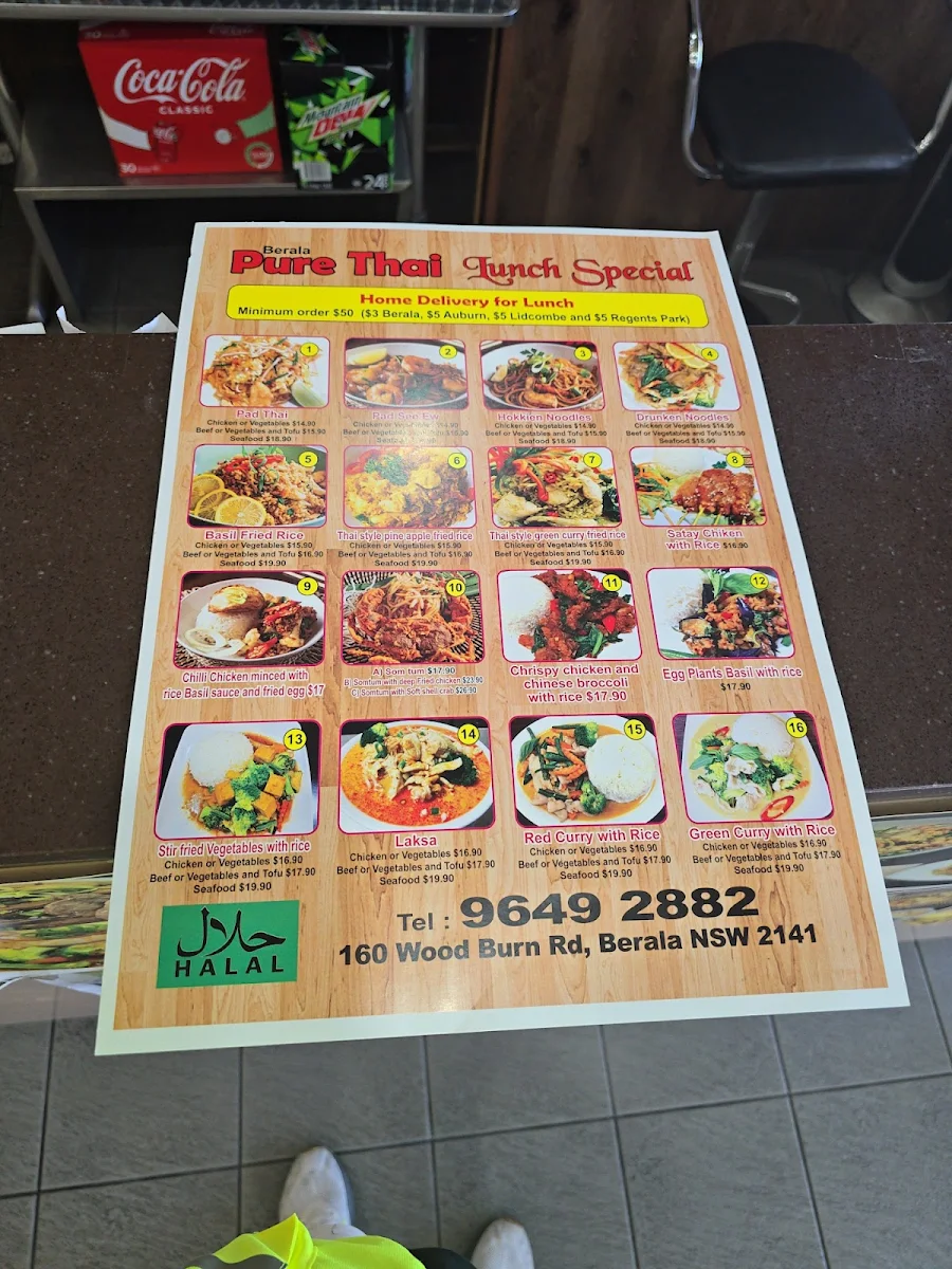 Menu, Pure Thai Restaurant Berala