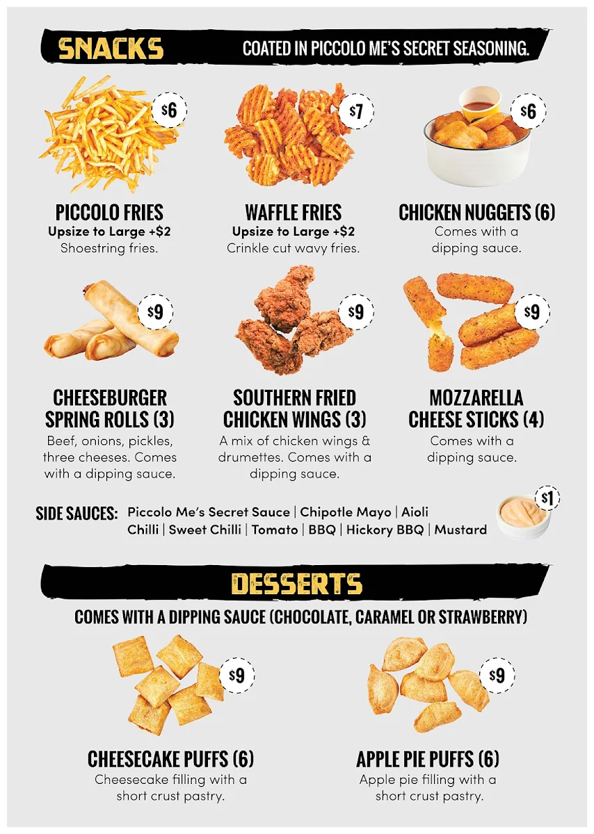 Menu, Piccolo Me Moore Park (Rugby AU)