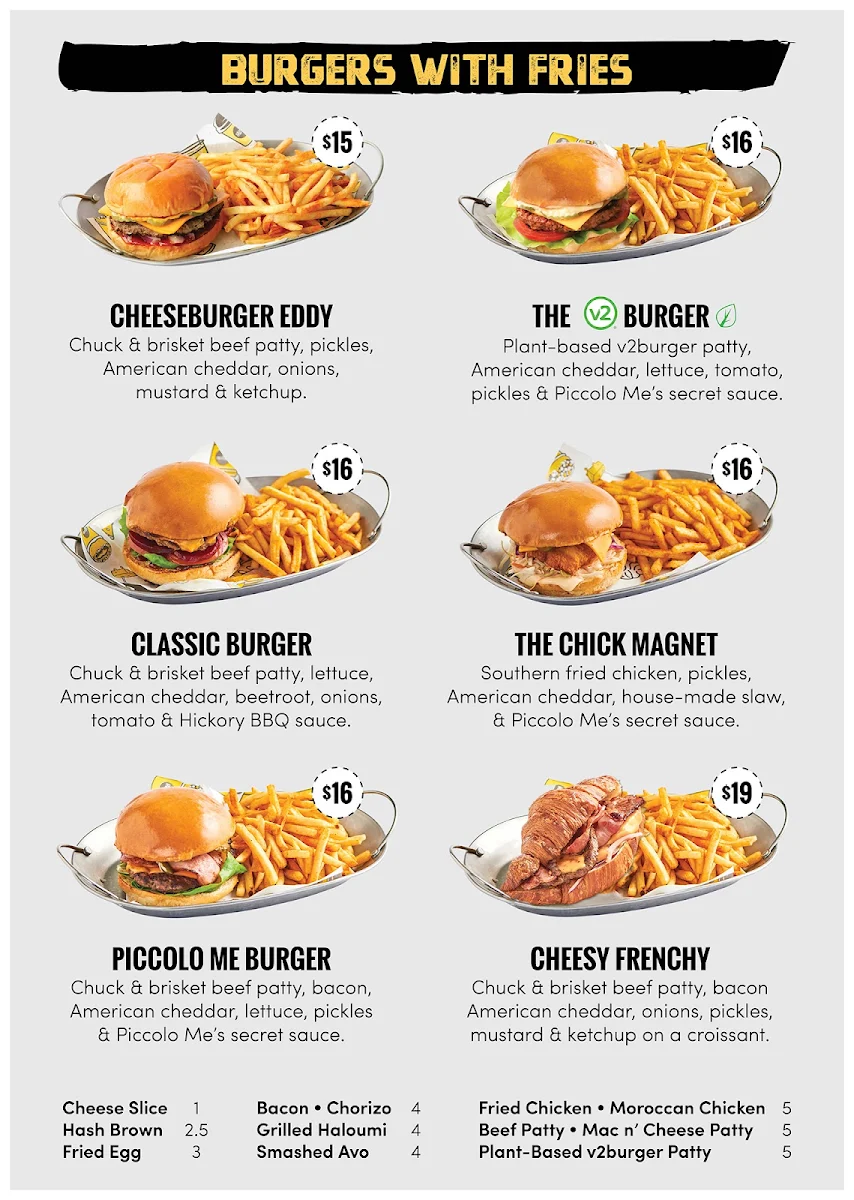 Menu, Piccolo Me Moore Park (Rugby AU)