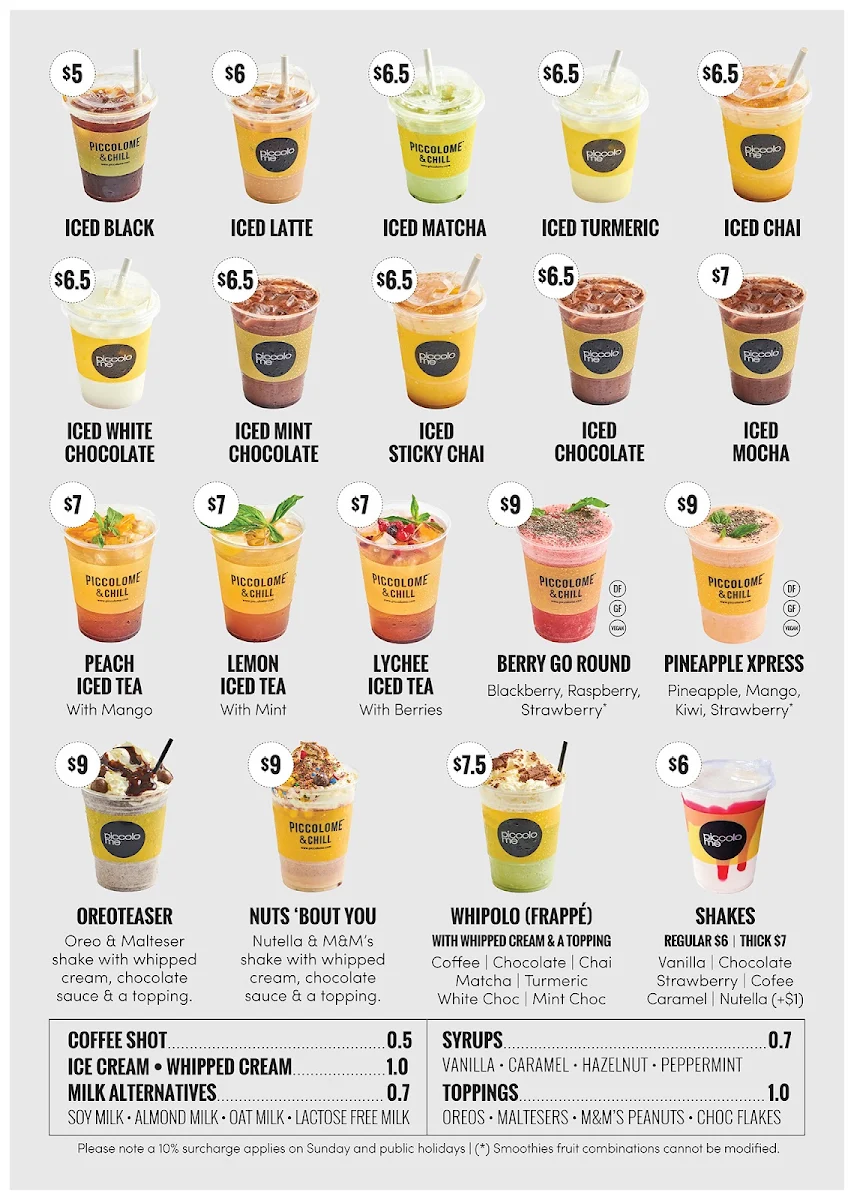 Menu, Piccolo Me Moore Park (Rugby AU)