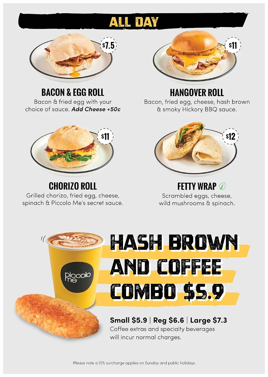 Menu, Piccolo Me Moore Park (Rugby AU)
