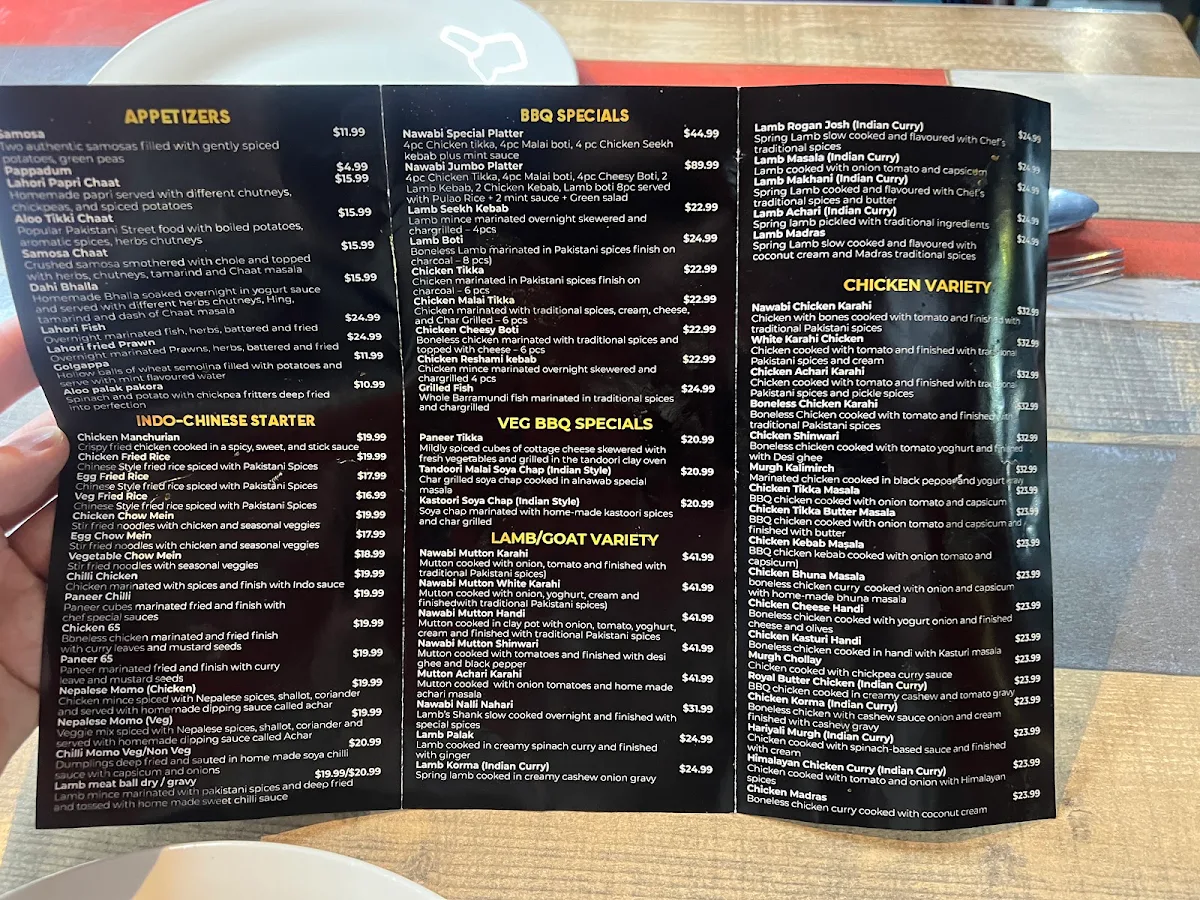Menu, Al Nawab Restaurant & Cafe - St Kilda