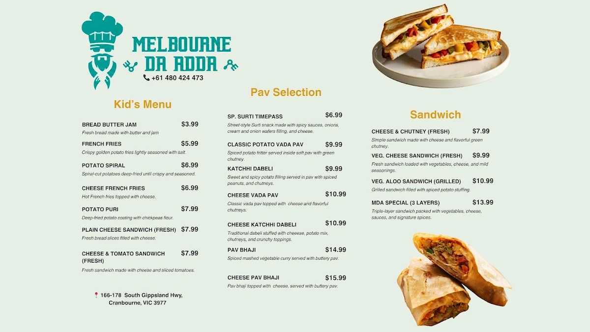Menu, Melbourne Da Adda