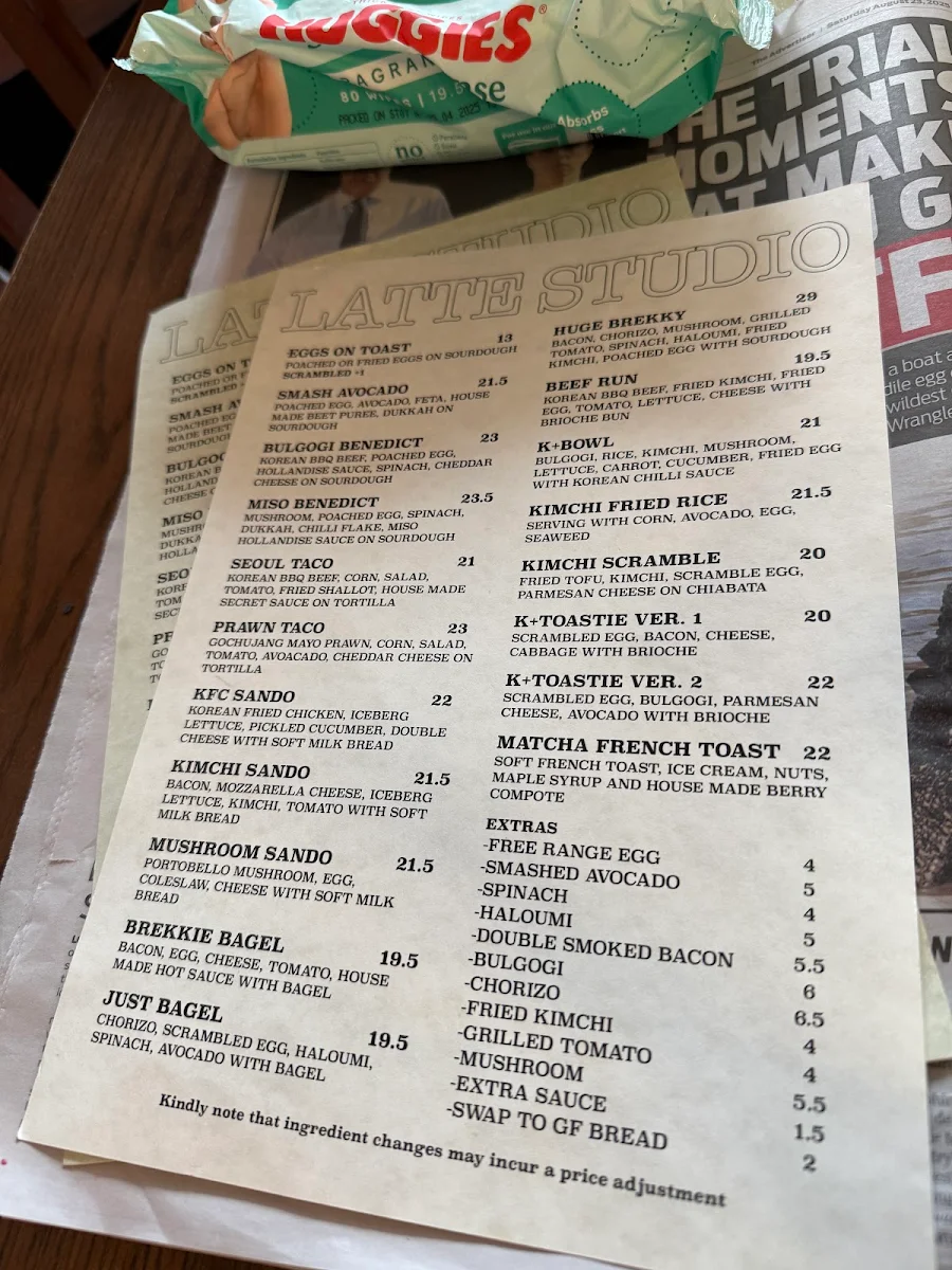 Menu, Latte Studio