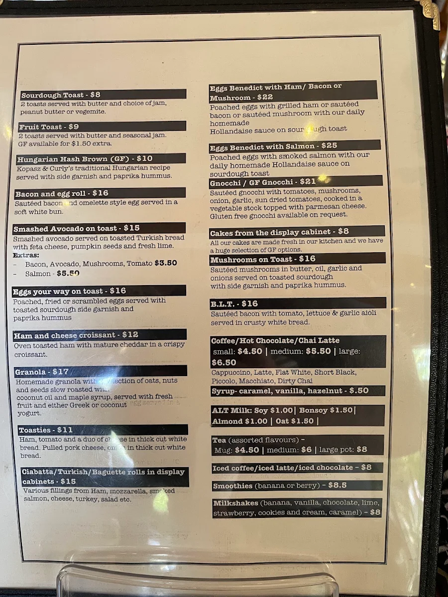 Menu, Kopasz & Curly Cafe, Bistro 4184 and Smokehouse