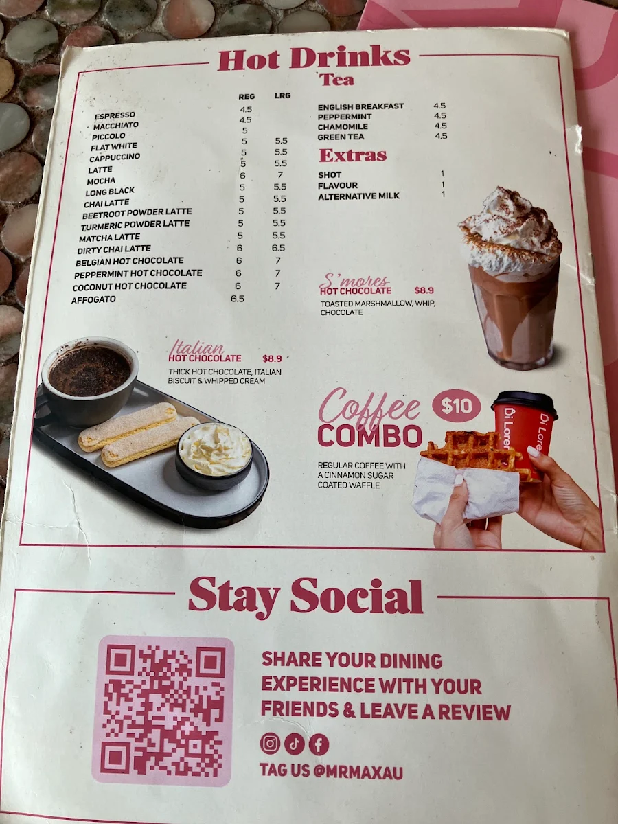 Menu, Mr Max Dessert Bar Riverwood