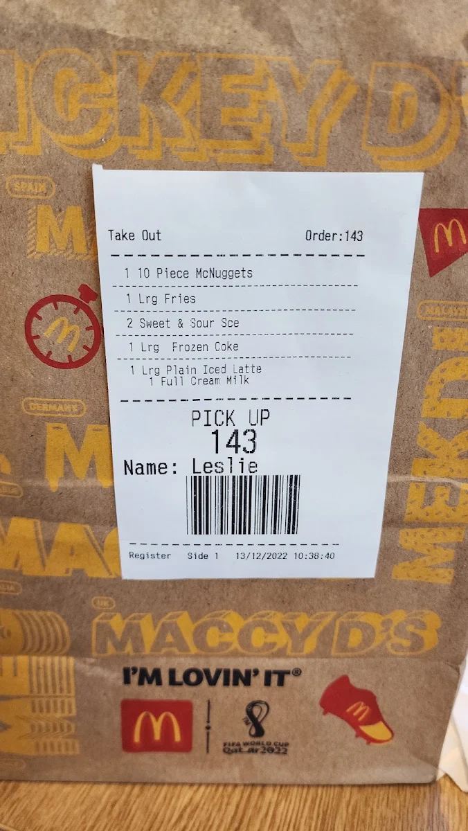 Menu, McDonald's Blacktown Sports Park