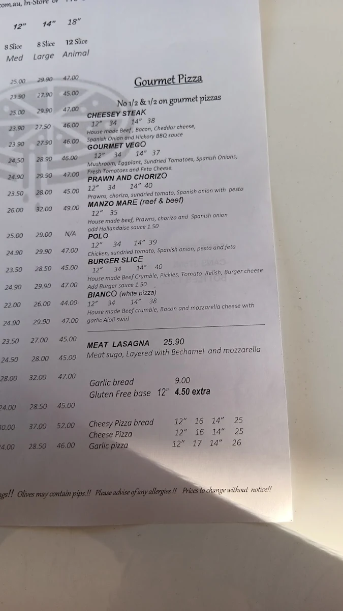 Menu, Bella Sicilia Pizza Kallangur