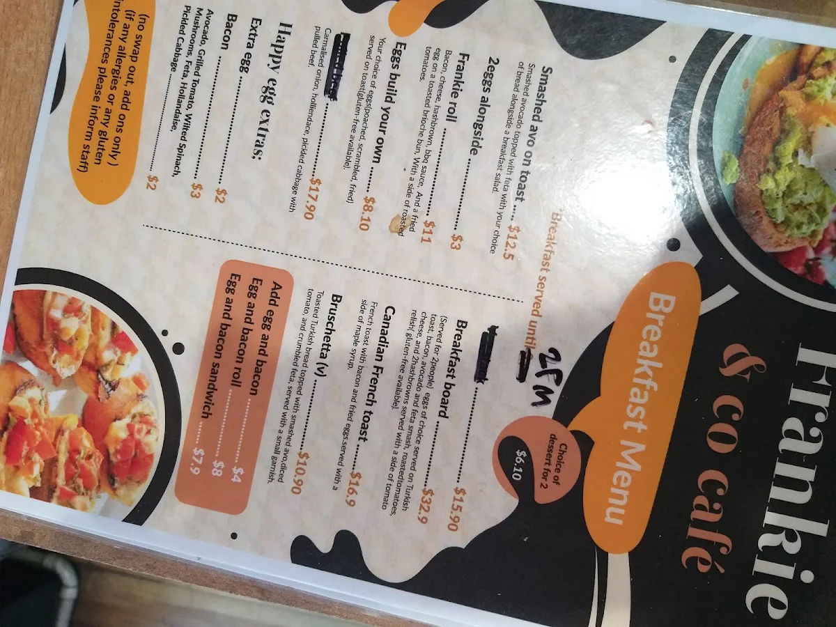 Menu, Frankie & Co Cafe