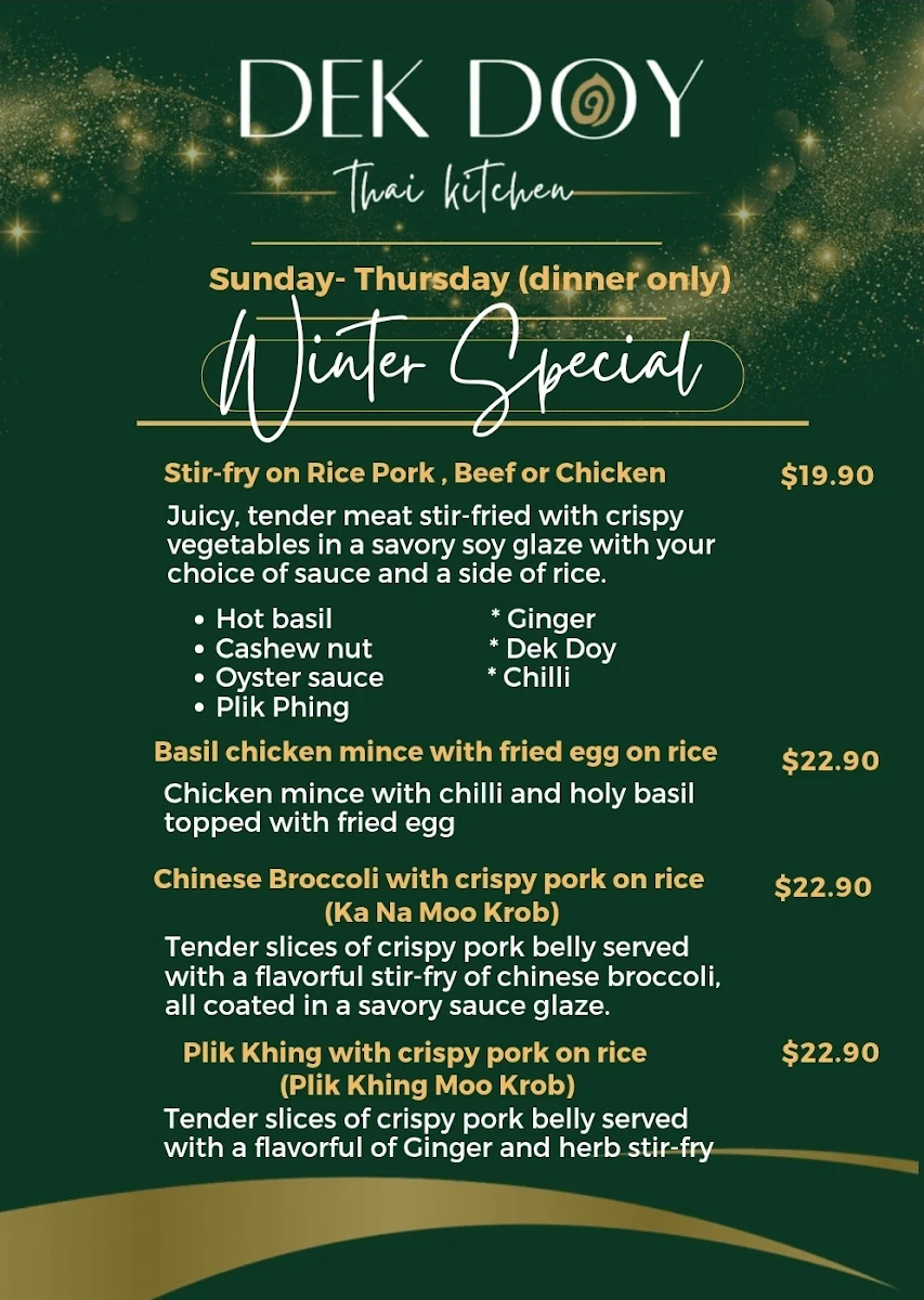 Menu, Dek Doy thai Kitchen