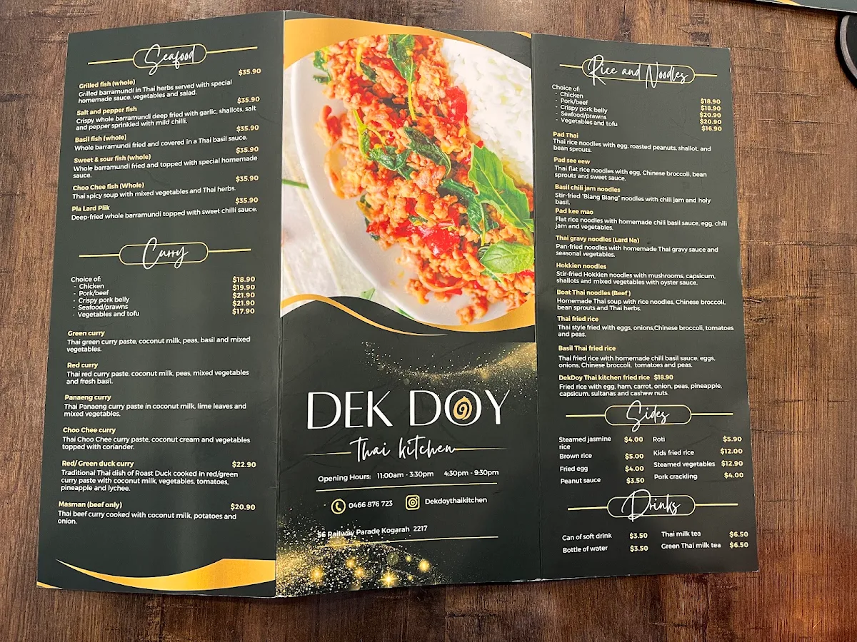 Menu, Dek Doy thai Kitchen