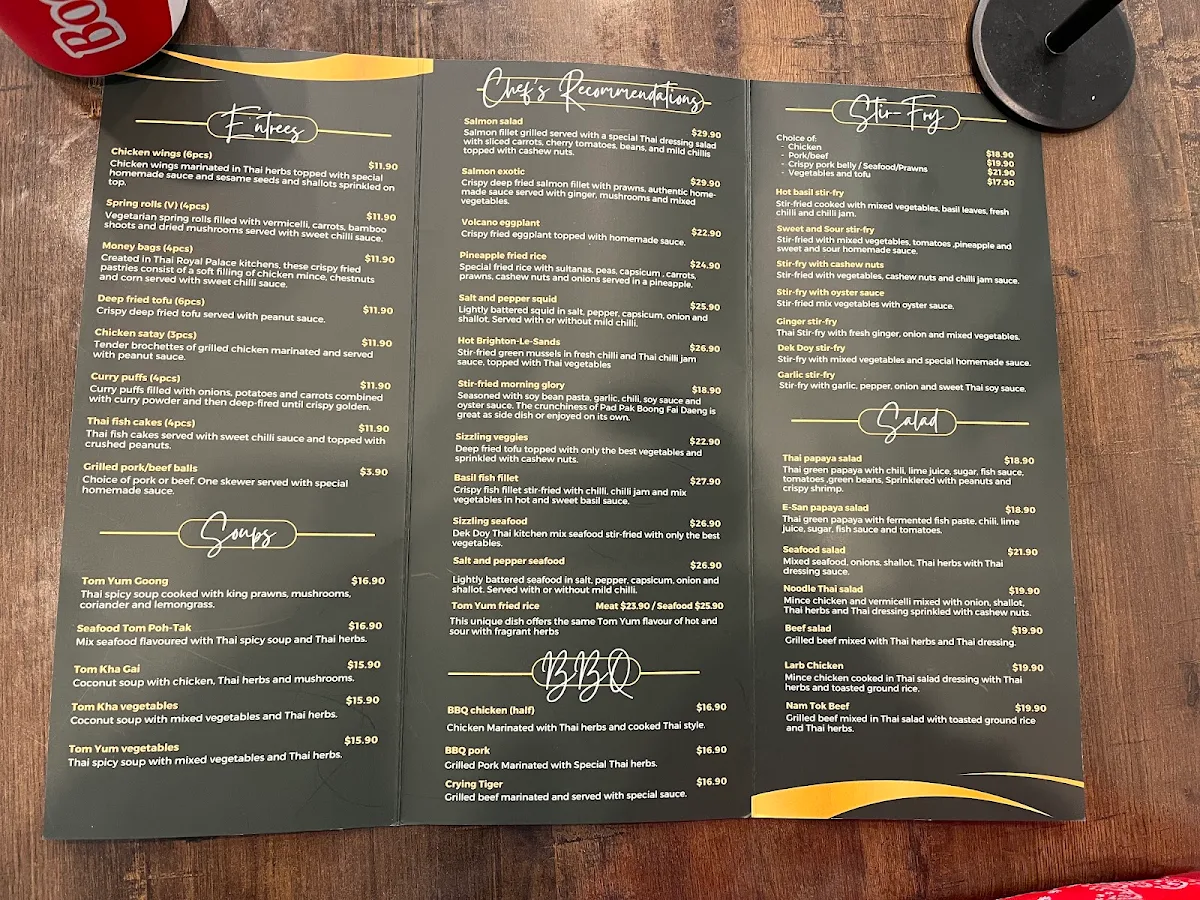 Menu, Dek Doy thai Kitchen