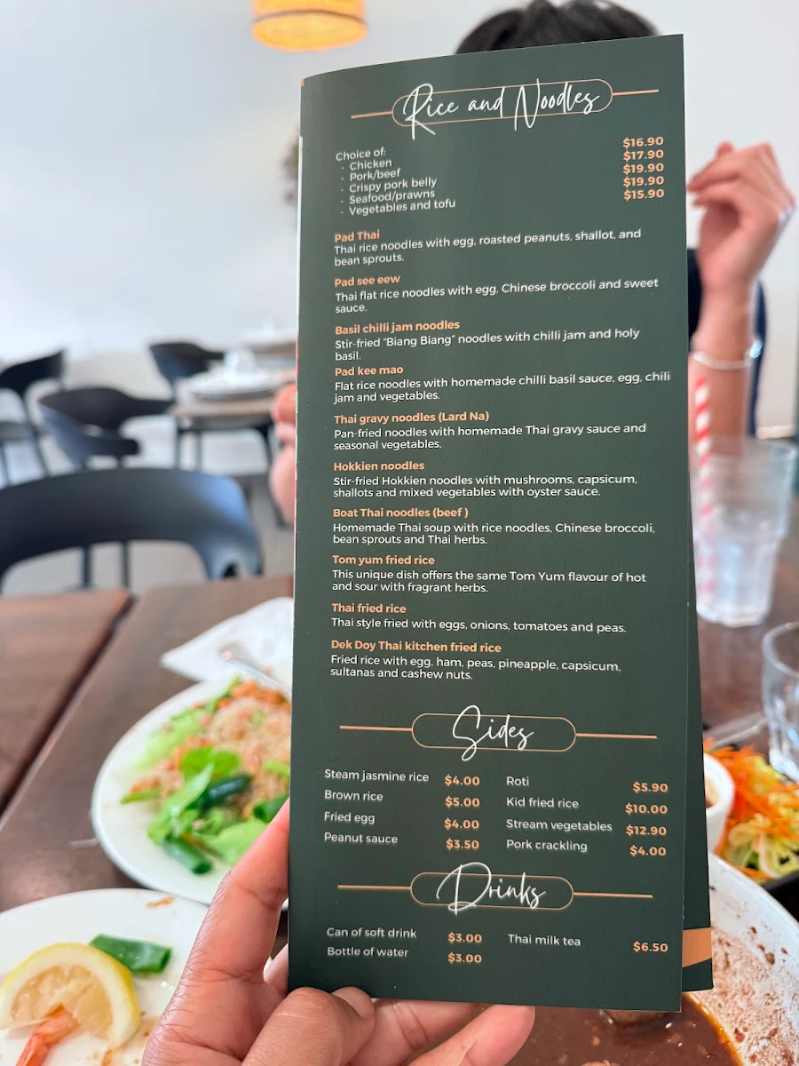 Menu, Dek Doy thai Kitchen