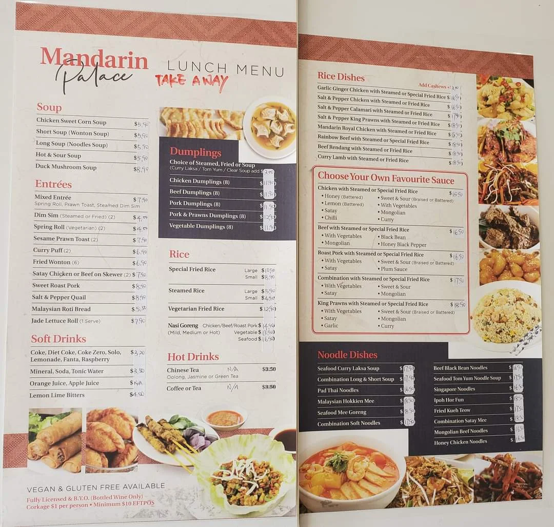 Menu, Traralgon Mandarin Palace