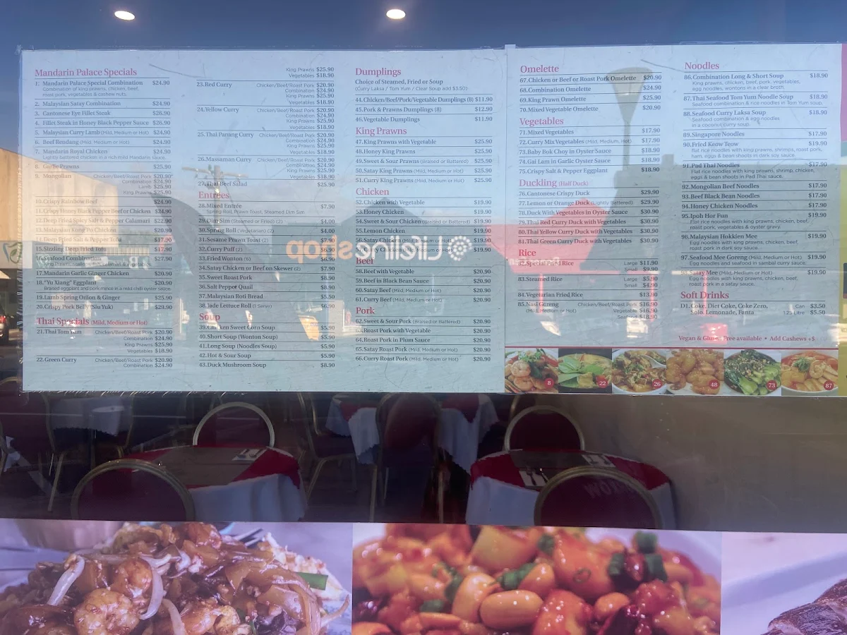 Menu, Traralgon Mandarin Palace
