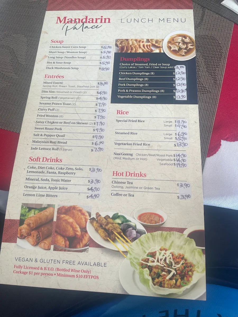 Menu, Traralgon Mandarin Palace