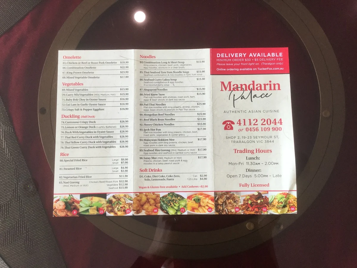Menu, Traralgon Mandarin Palace