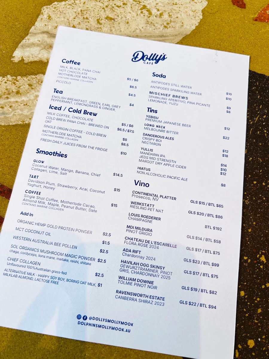 Menu, Dolly's Cafe