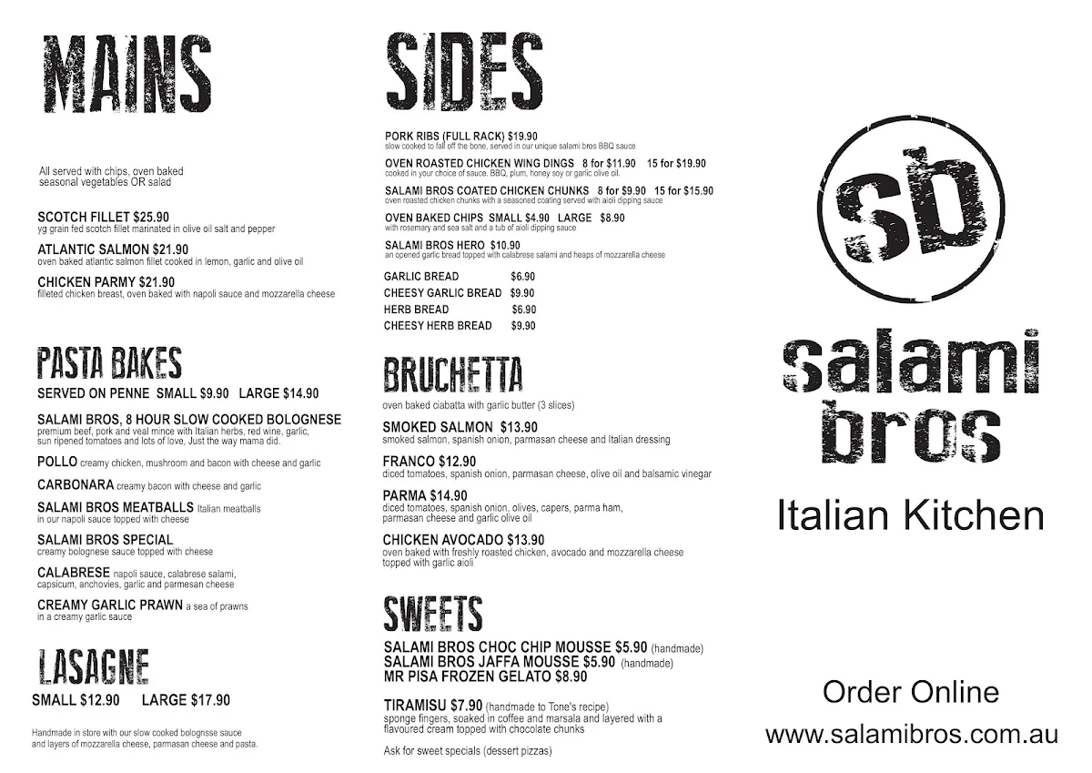 Menu, Salami Bros