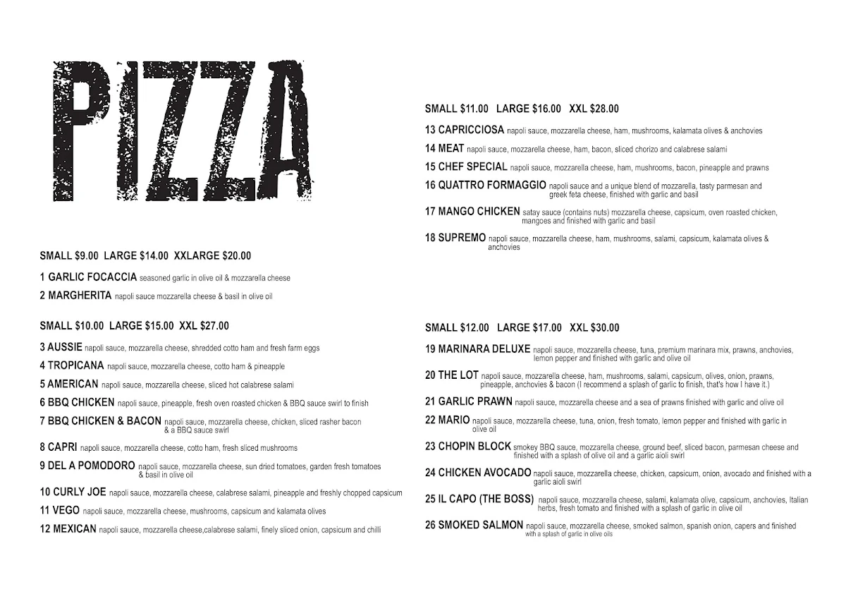 Menu, Salami Bros