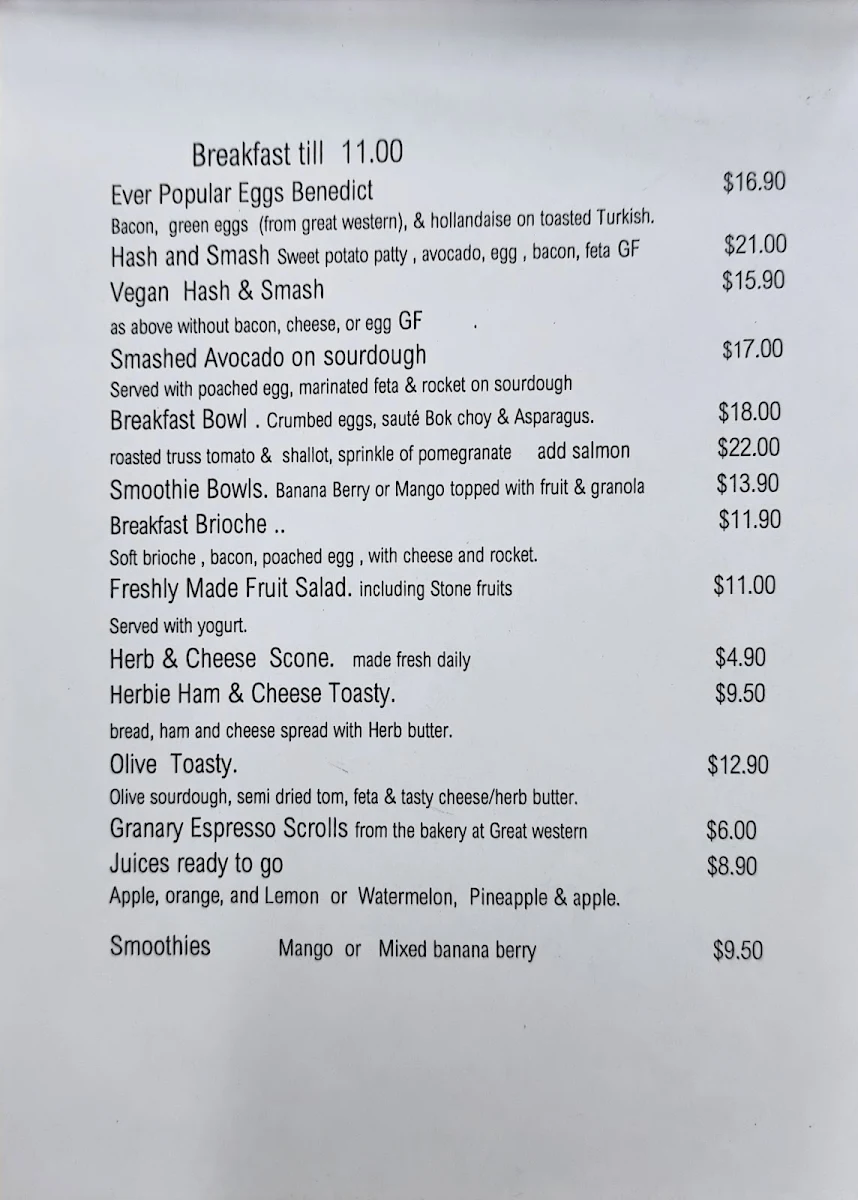 Menu, Chickpea Cafe