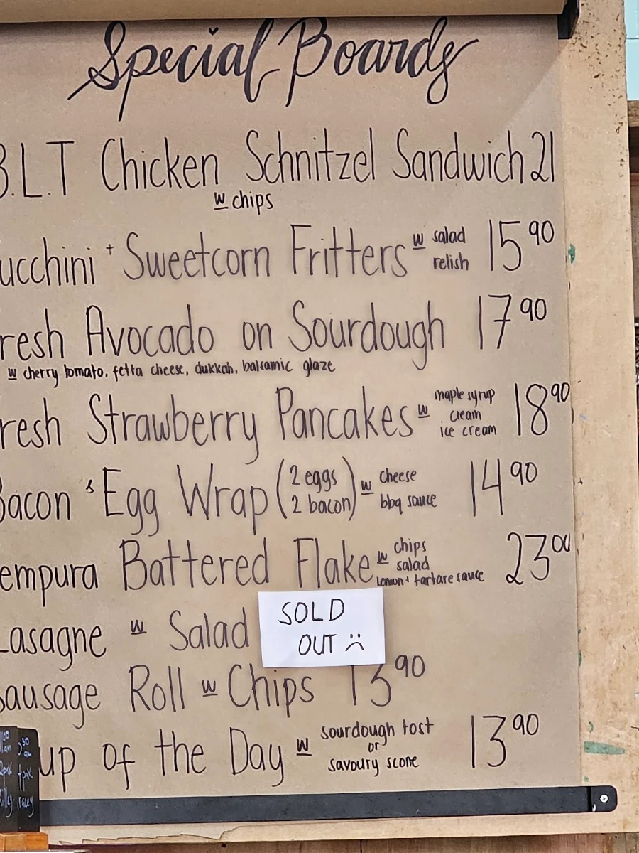 Menu, Chickpea Cafe