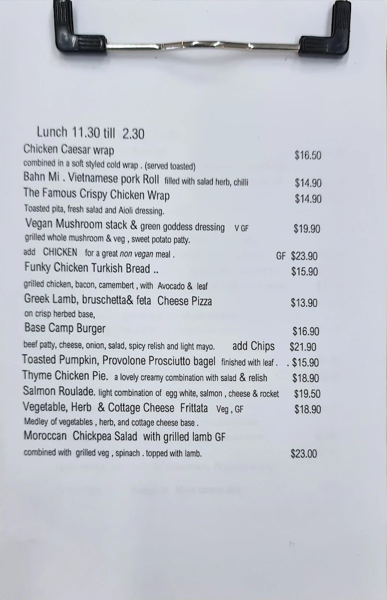 Menu, Chickpea Cafe