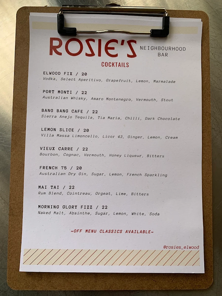 Menu, Rosie's