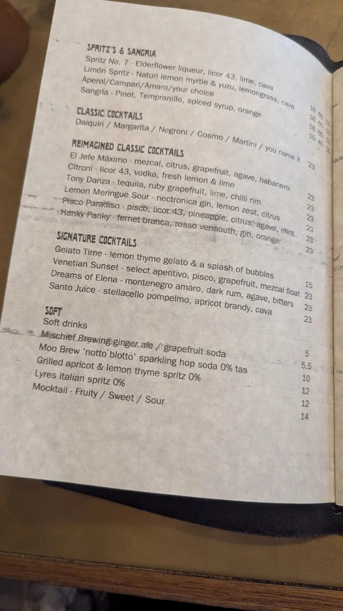 Menu, New Sydney Hotel