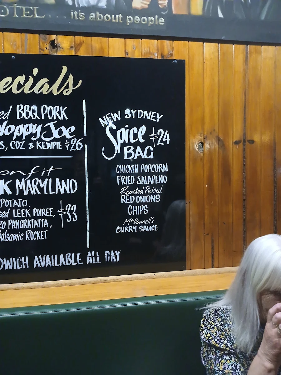 Menu, New Sydney Hotel