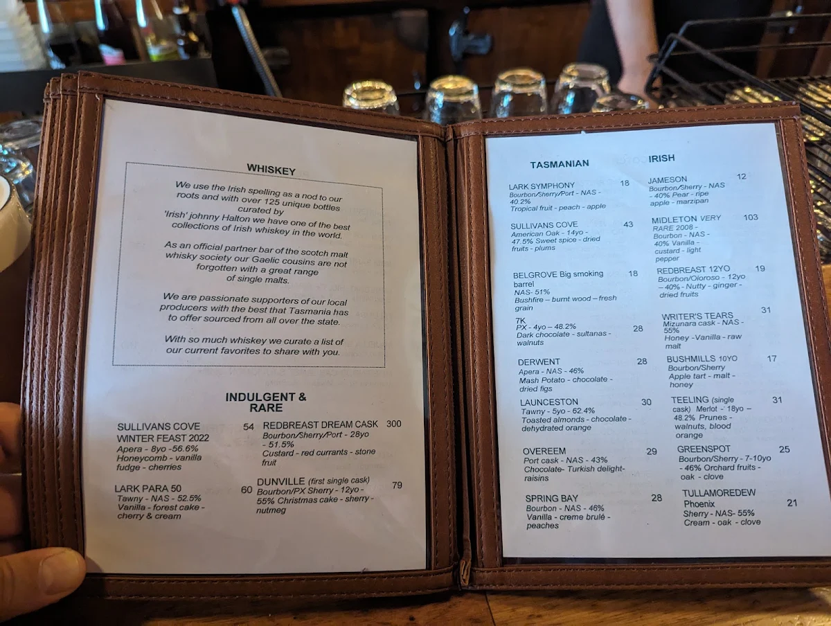 Menu, New Sydney Hotel