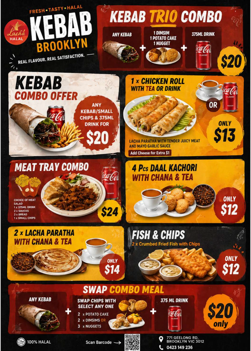 Menu, Lavish Burgers and Kebabs