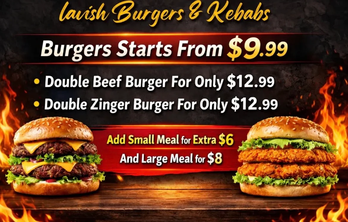 Menu, Lavish Burgers and Kebabs