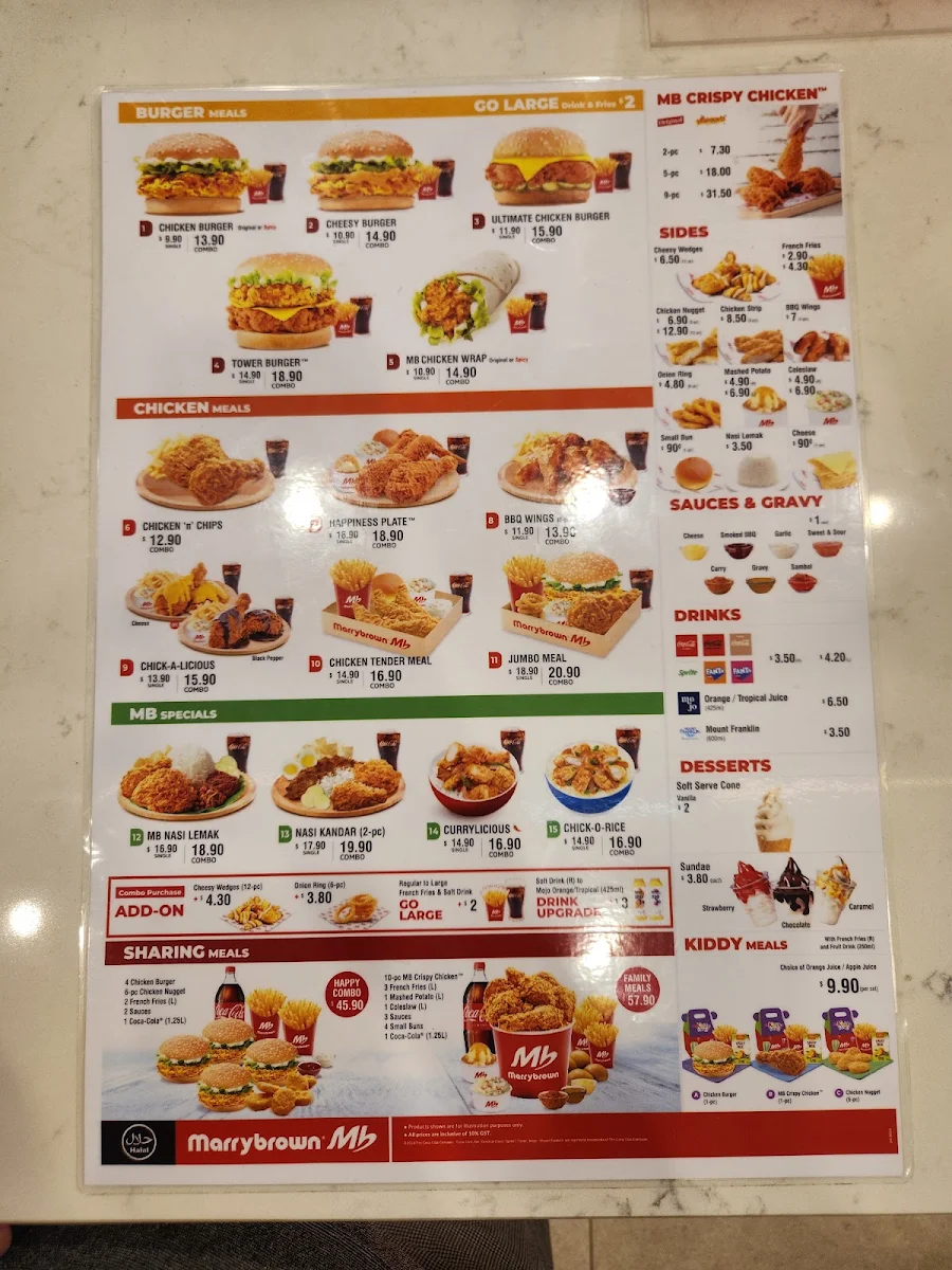 Menu, Marrybrown Docklands