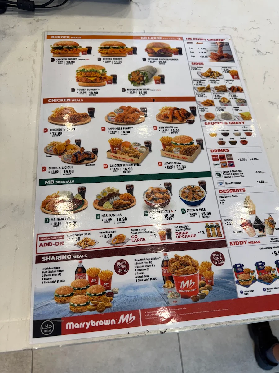 Menu, Marrybrown Docklands