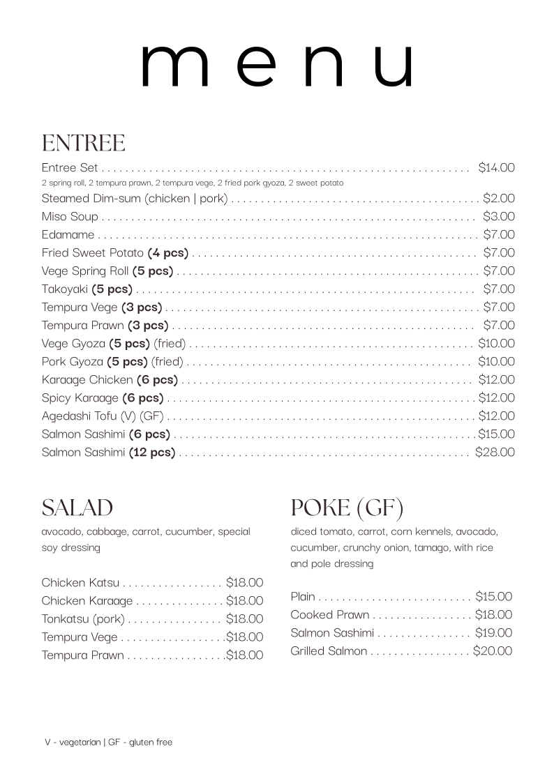 Menu, Bowl & Roll