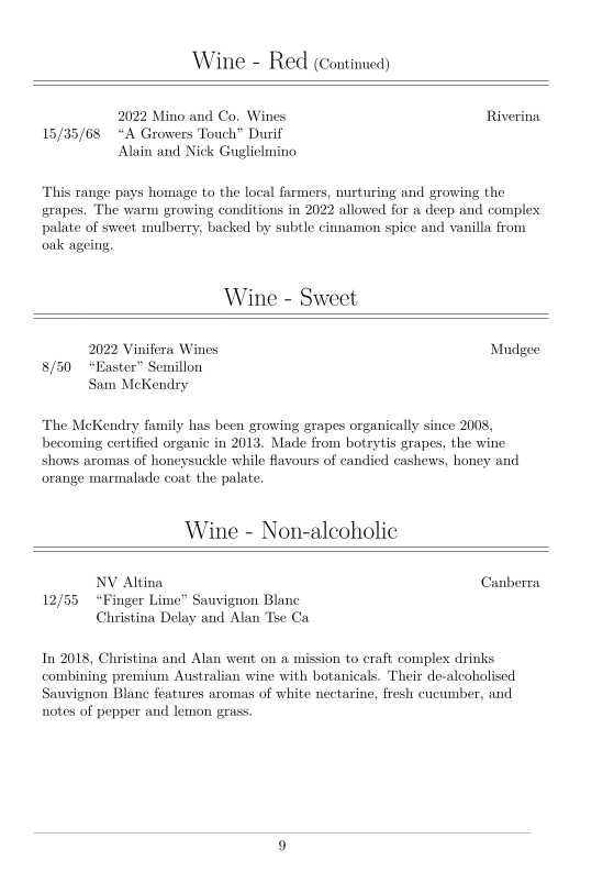 Menu, The Art Syndicate