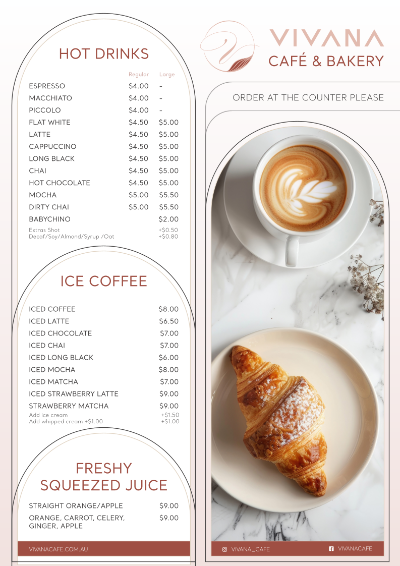 Menu, Vivana Cafe
