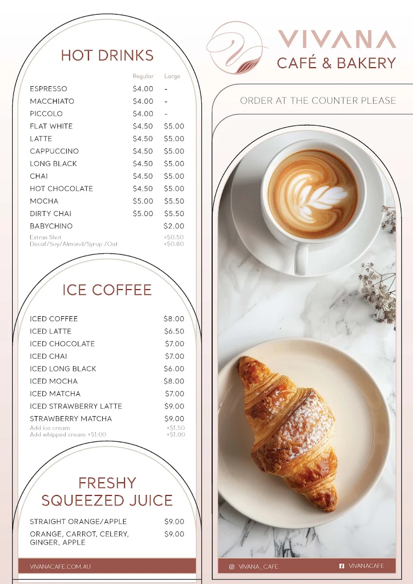 Menu, Vivana Cafe
