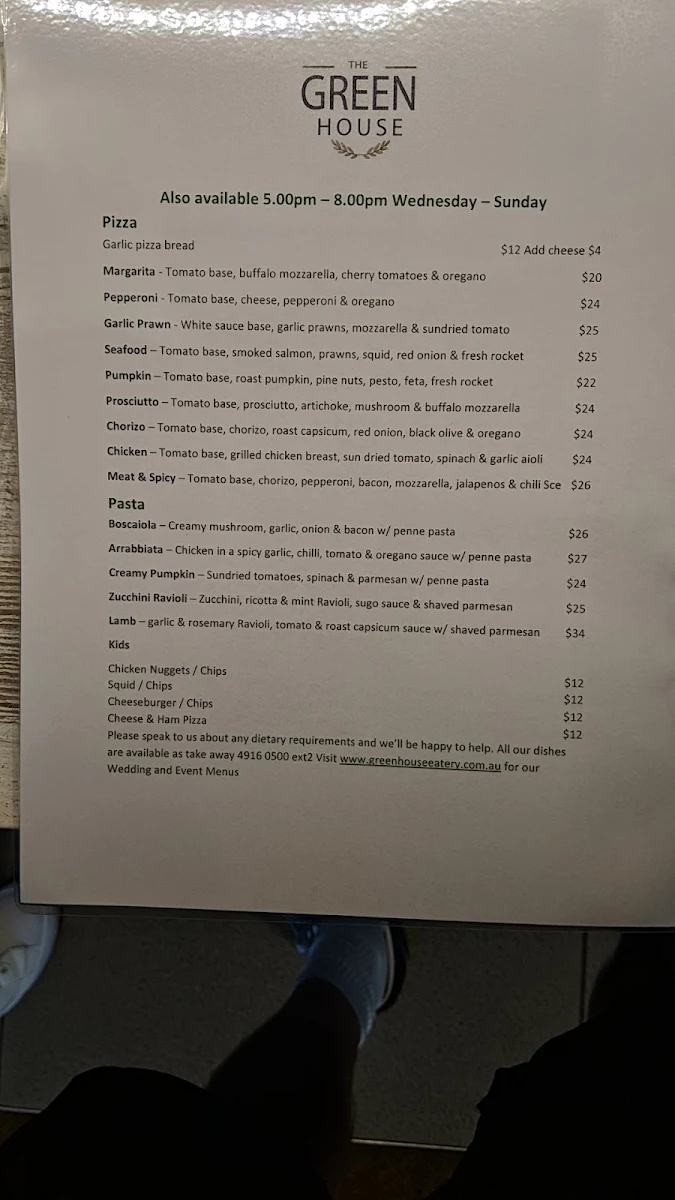 Menu, Pacific Dunes Greenhouse