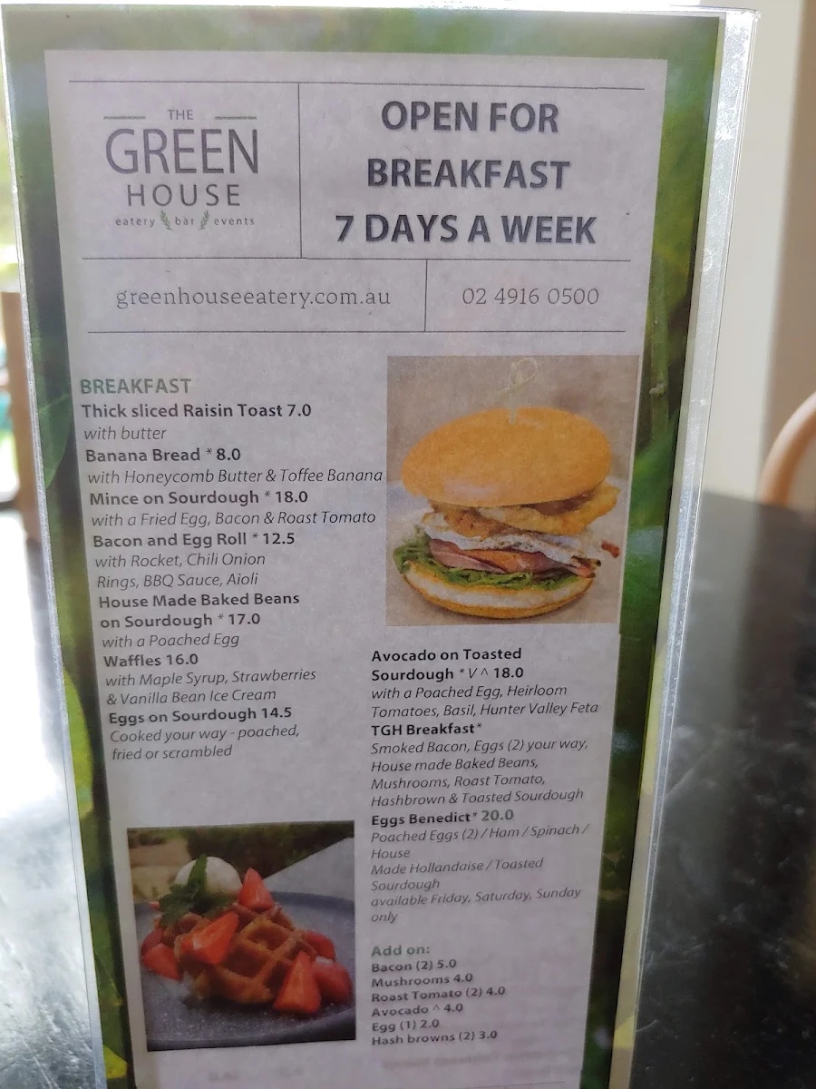 Menu, Pacific Dunes Greenhouse