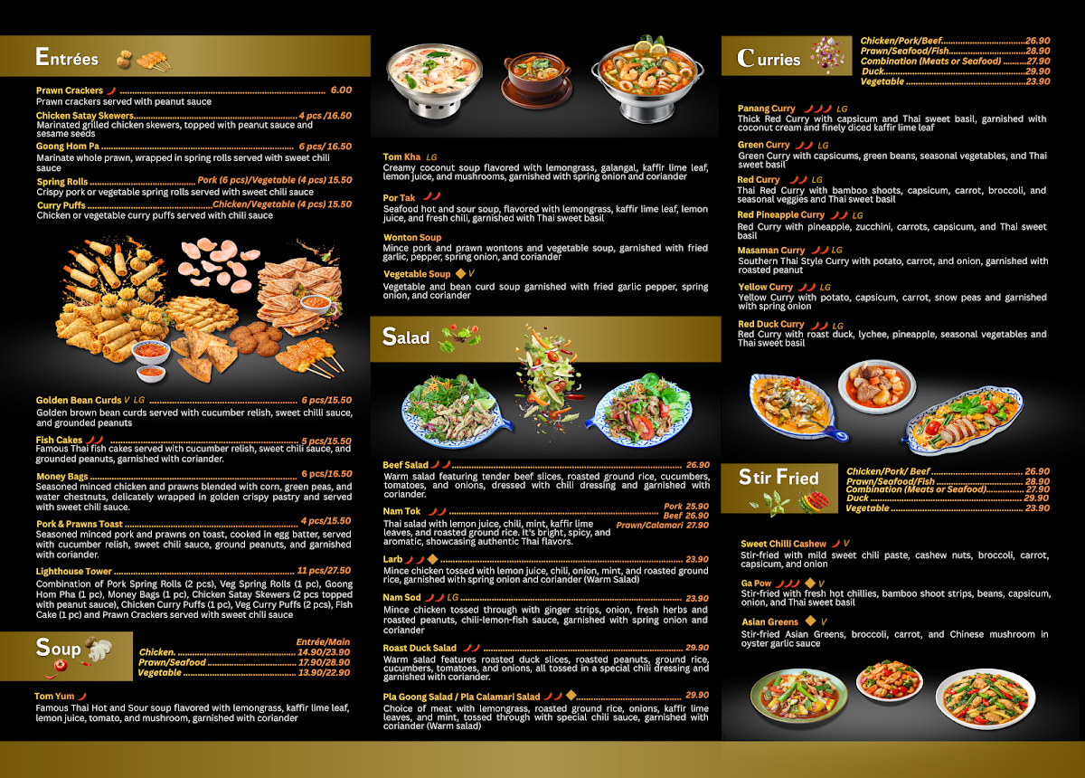 Menu, The Lighthouse Cafe Thai Restaurant