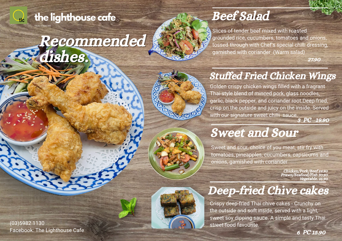 Menu, The Lighthouse Cafe Thai Restaurant