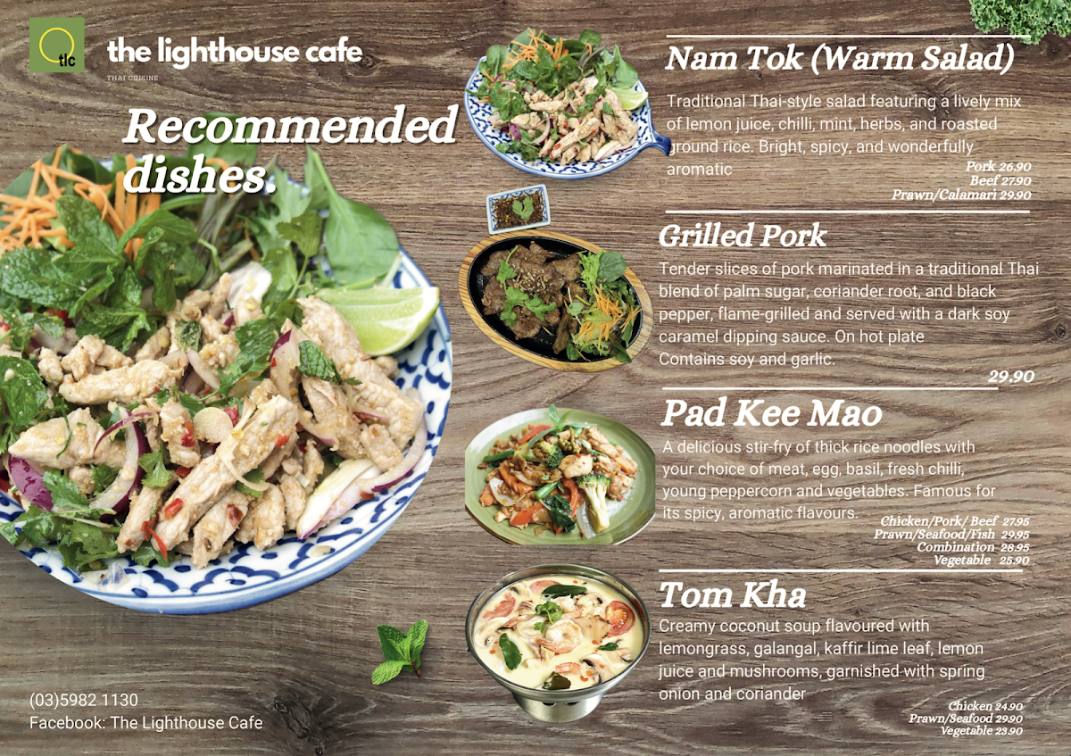 Menu, The Lighthouse Cafe Thai Restaurant