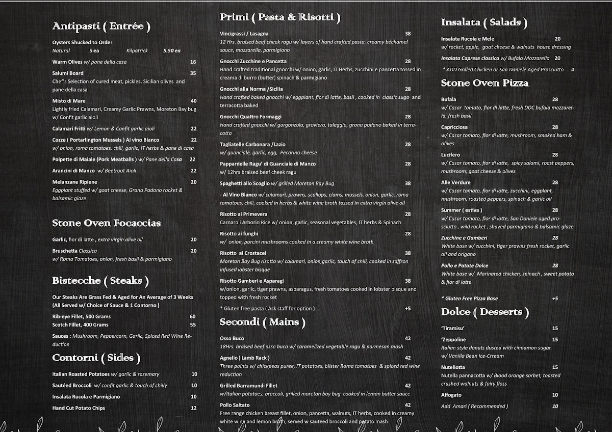 Menu, La Baia Bar Cucina