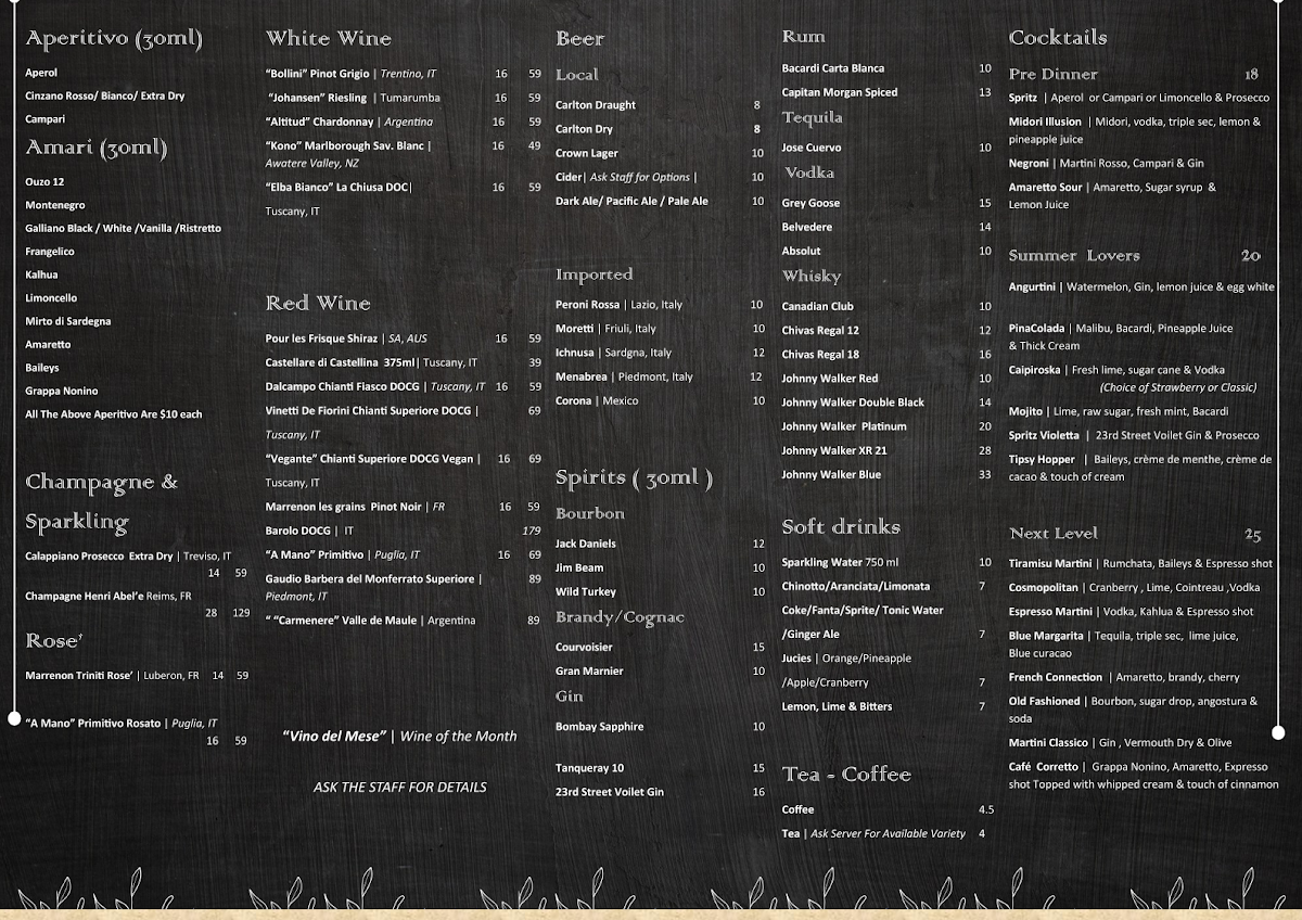 Menu, La Baia Bar Cucina