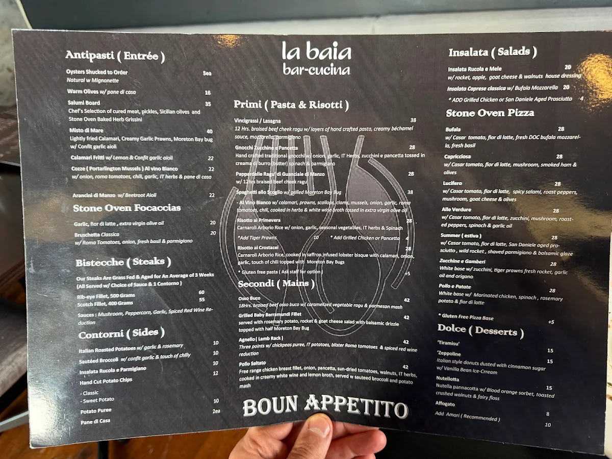 Menu, La Baia Bar Cucina
